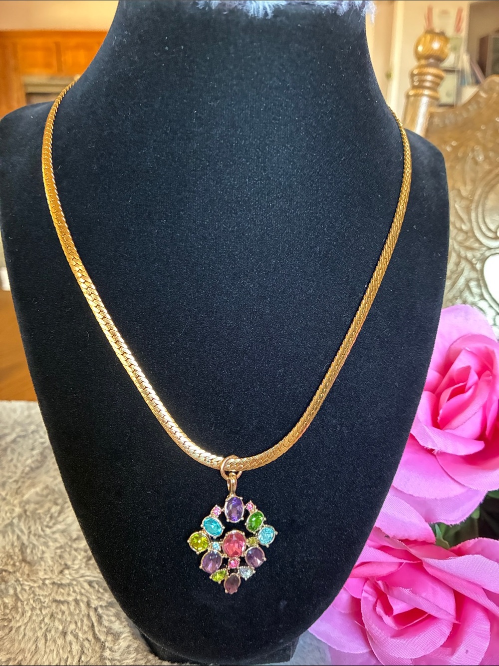 Gold-Tone Multicolor Gem Pendant Necklace - Women Jewelry Napier